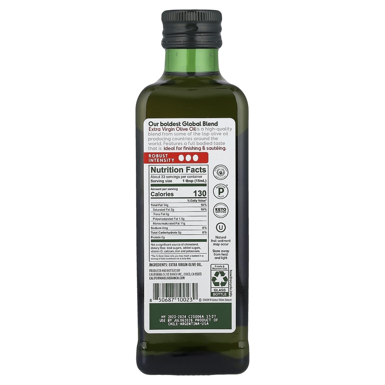 California Olive Ranch, нерафинированное оливковое масло высшего качества, смесь Global Blend, насыщенный вкус, 500 мл (16,9 жидк. унции)