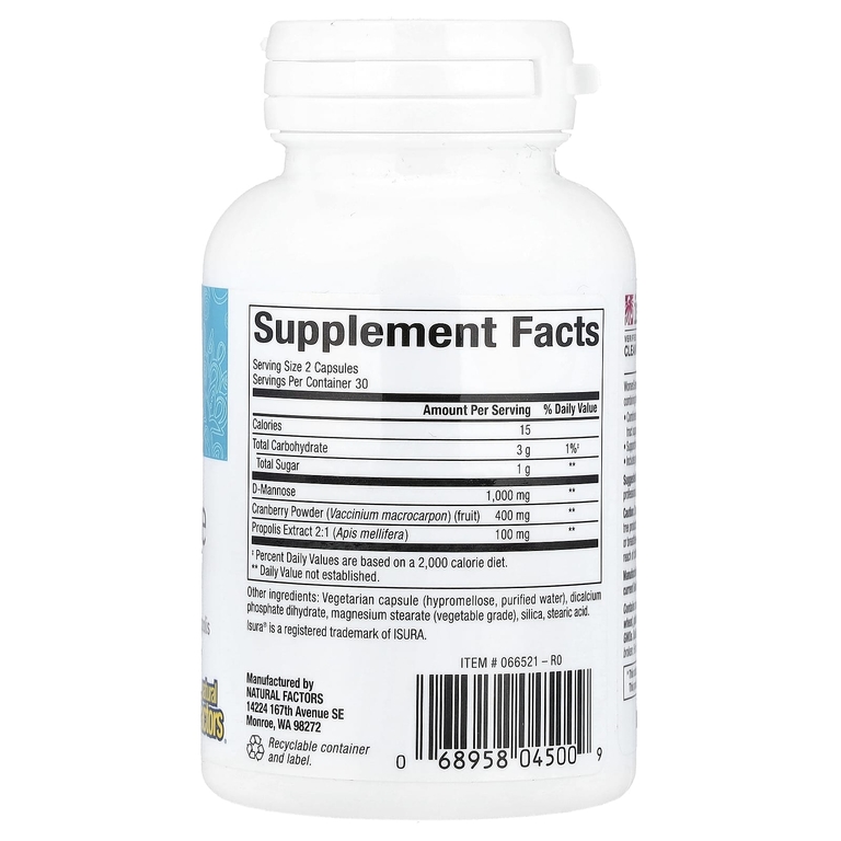 Natural Factors, WomenSense®, D-манноза, 60 вегетарианских капсул
