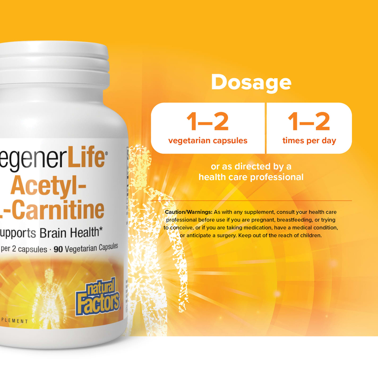 Natural Factors, RegenerLife®, ацетил-L-карнитин, 90 вегетарианских капсул (500 мг на капсулу)