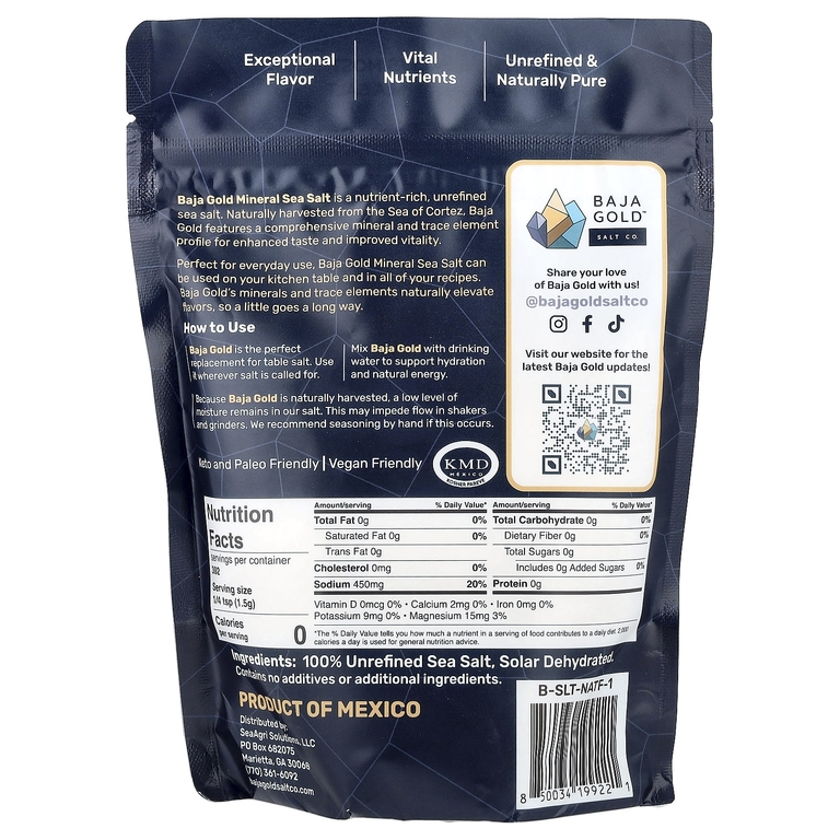 Baja Gold Salt Co., Минеральная морская соль, натуральная зерновая, 454 г (1 фунт)