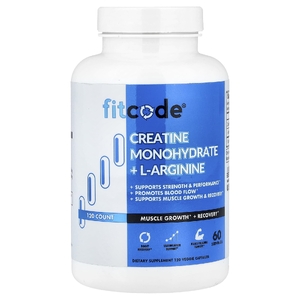 fitcode, моногидрат креатина и L-аргинина, 120 растительных капсул