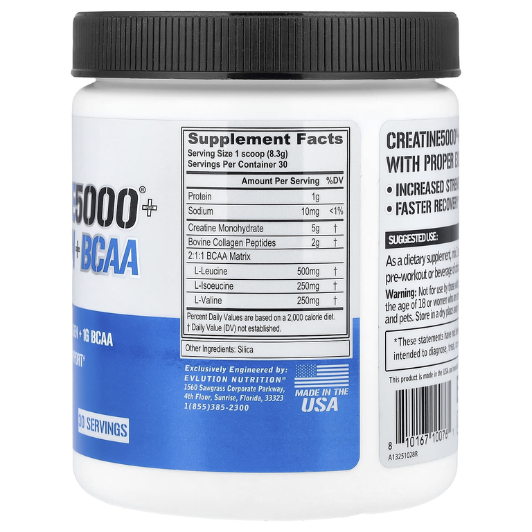 EVLution Nutrition, Creatine5000® с коллагеном и BCAA, для женщин, без добавок, 249 г (8,8 унции)