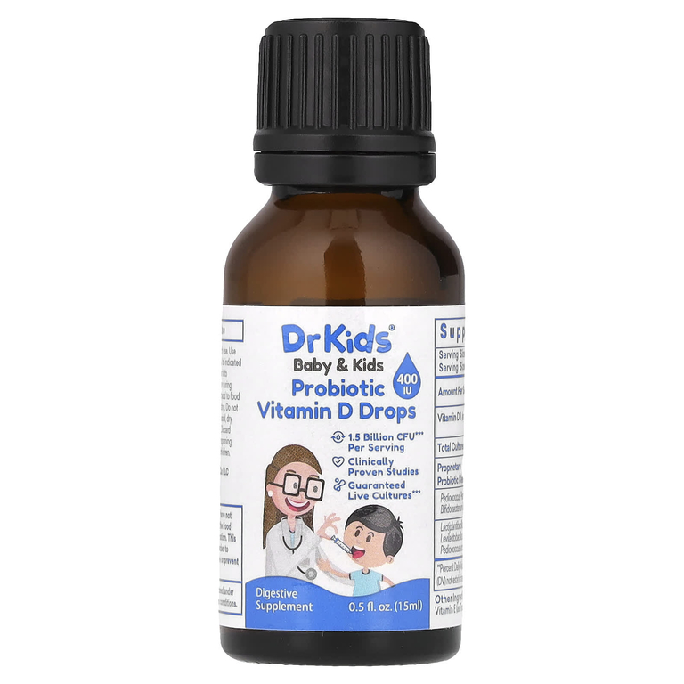 DrKids, для детей, пробиотик с витамином D в каплях, 15 мл (0,5 жидк. унции)