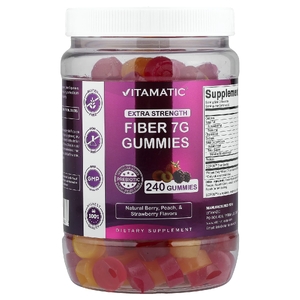 Vitamatic, жевательные мармеладки с клетчаткой, со вкусом натуральных ягод, персика и клубники, 240 жевательных таблеток