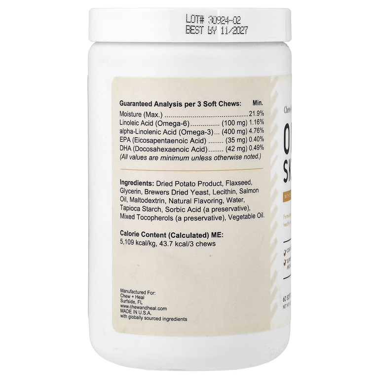 Chew + Heal, Omega Skin + шерсти, для собак и кошек, 60 жевательных таблеток, 171 г (6 унций)