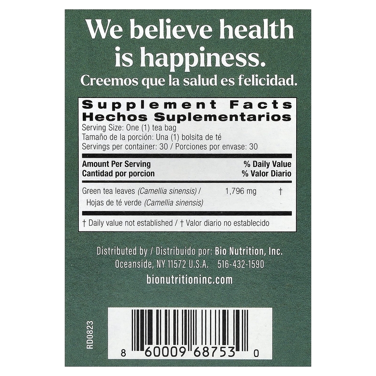 Bio Nutrition, зеленый чай, 30 чайных пакетиков, 53,9 г (1,9 унции)