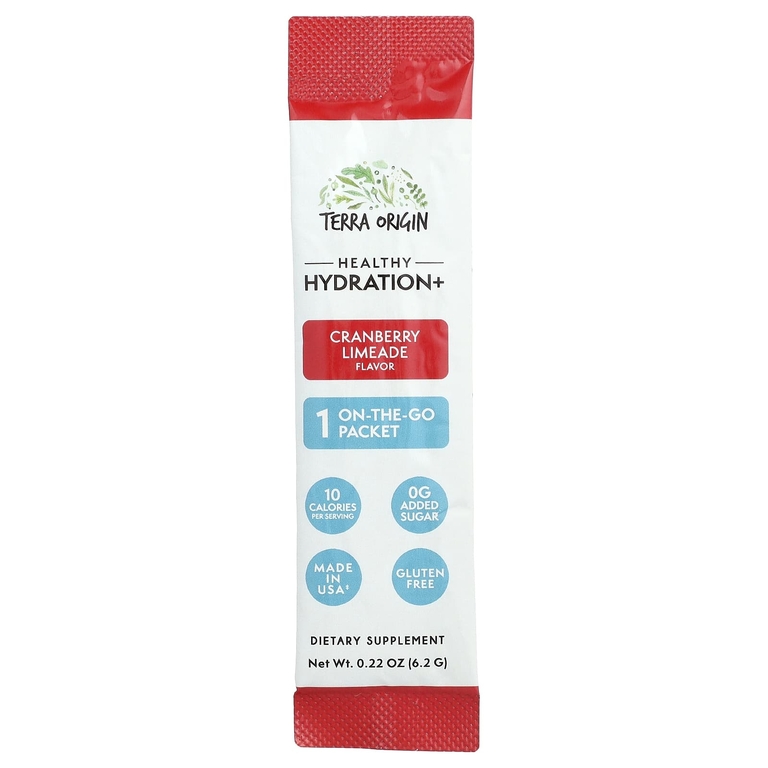 Terra Origin, Healthy Hydration+, клюквенный лаймад, 30 пакетиков On the Go, 6,2 г (0,22 унции) каждый
