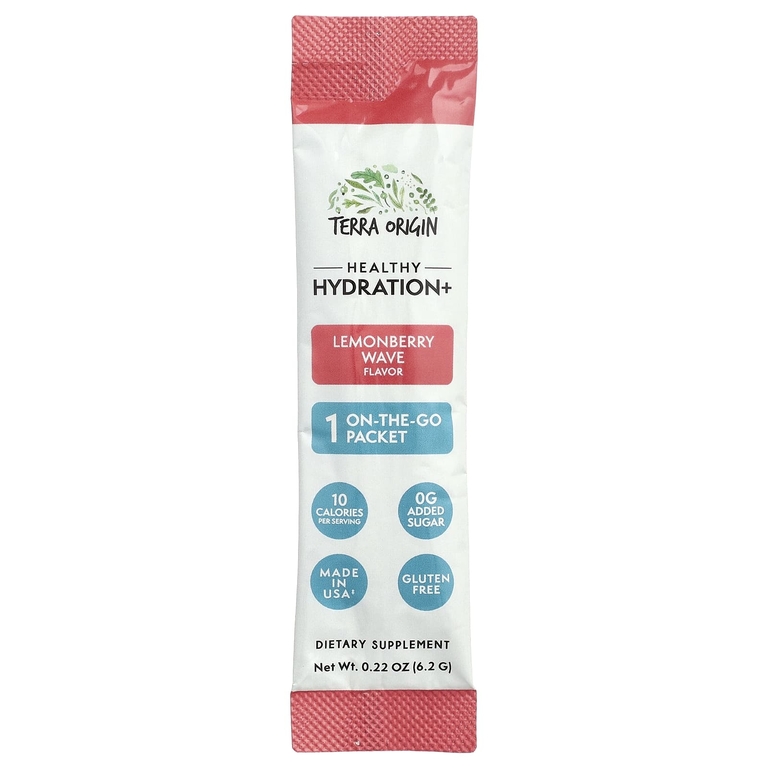 Terra Origin, Healthy Hydration+, Lemonberry Wave, добавка On the Go, 30 пакетиков по 6,2 г (0,22 унции)