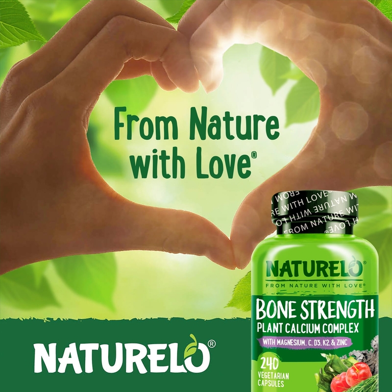NATURELO, Bone Strength, комплекс растительного кальция, 240 вегетарианских капсул