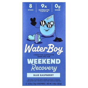 Waterboy, Weekend Recovery, смесь для приготовления напитков с электролитами для гидратации, голубая малина, 8 пакетиков по 7 г (0,25 унции) (Товар снят с продажи) 