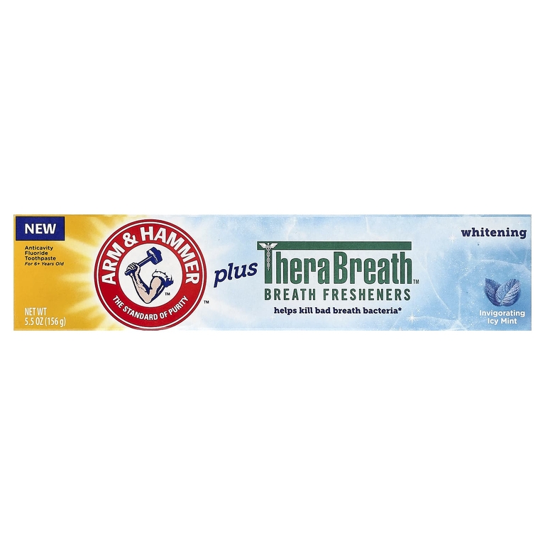 Arm & Hammer, TheraBreath™, освежитель дыхания, зубная паста с фторидом против кариеса, отбеливающая, бодрящая, холодная мята, 156 г (5,5 унции)