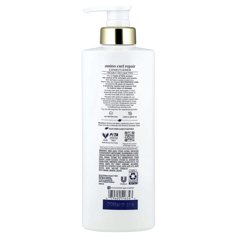 Dove, Amino Curl Repair, увлажняющий кондиционер для вьющихся волос, для вьющихся и кудрявых волос, 532 мл (18 жидк. унций)
