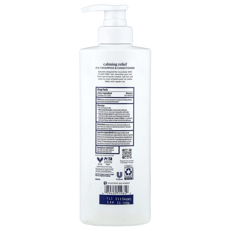 Dove, Calming Relief, шампунь и кондиционер против перхоти, 2 в 1, 532 мл (18 жидк. унций)