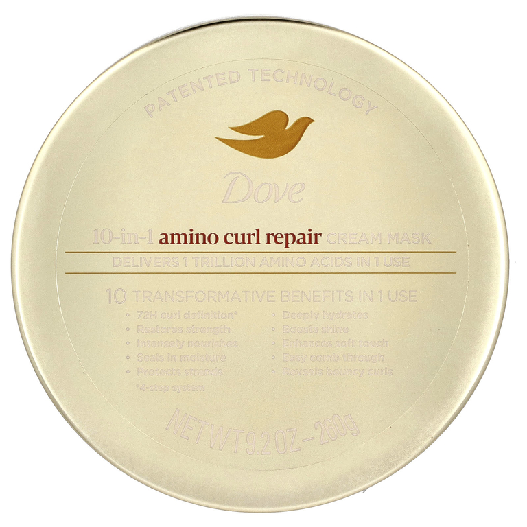 Dove, Amino Curl Repair, крем-маска для локонов 10 в 1, 260 г (9,2 унции)