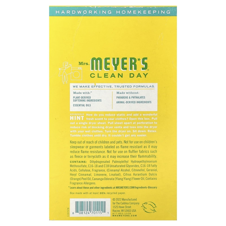 Mrs. Meyers Clean Day, салфетки для сушки волос, жимолость, 80 шт.