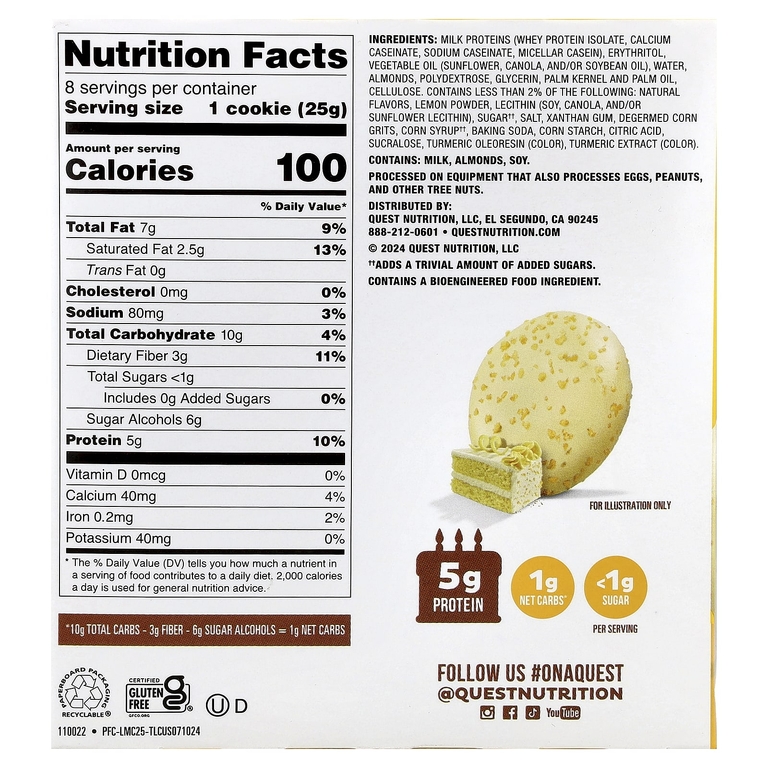 Quest Nutrition, Bake Shop, глазированное печенье, лимонный торт, 8 шт. по 25 г (0,88 унции)