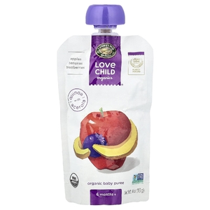 Love Child Organics, Nature's Path, органическое детское пюре, для детей от 6 месяцев, яблоки, бананы, голубика, 113 г (4 унции) (Товар снят с продажи) 