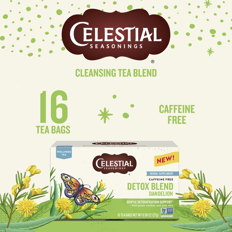 Celestial Seasonings, очищающая смесь, одуванчик, без кофеина, 16 чайных пакетиков, 27 г (0,96 унции)
