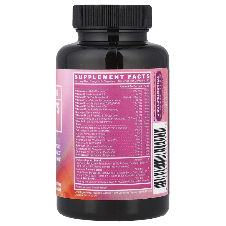 BioEmblem, мультивитамины для женщин, 90 растительных капсул