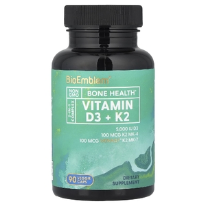 BioEmblem, витамины D3 и К2, 90 растительных капсул