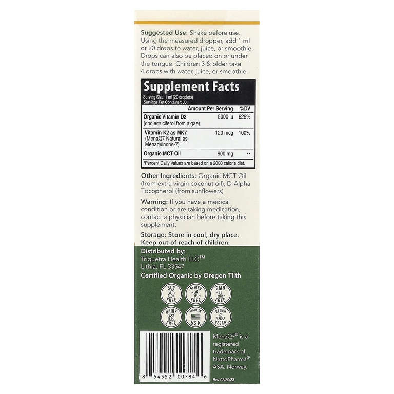 Triquetra Health, Plant-D3®, цельнопищевые витамины D3 и K2, 30 мл (1 жидк. унция)