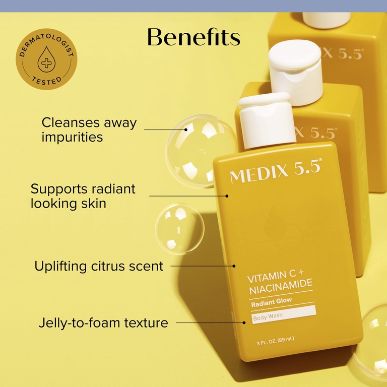 Medix 5.5, гель для душа, сияние, витамин C и никотинамид, 89 мл (3 жидк. унции)