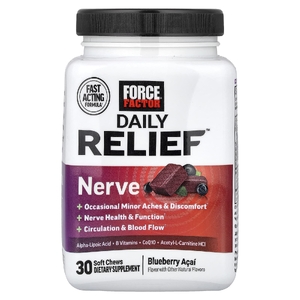 Force Factor, Daily Relief™, нервная система, голубика и асаи, 30 жевательных таблеток