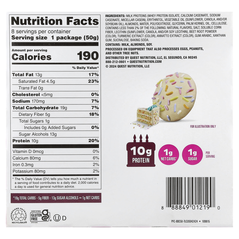 Quest Nutrition, Bake Shop, глазированное печенье, со вкусом торта, 8 пакетиков по 50 г (1,76 унции)