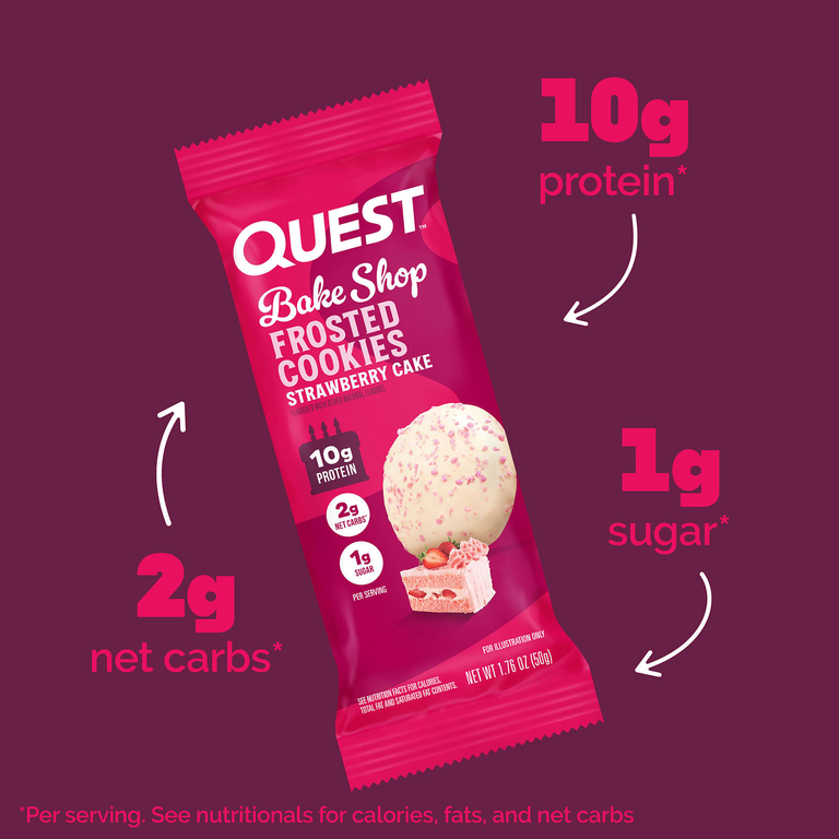 Quest Nutrition, Bake Shop, глазированное печенье, со вкусом клубничного торта, 8 пакетиков по 50 г (1,76 унции)