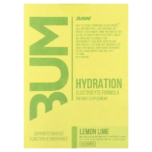 Raw Nutrition, Bum, для восполнения потери жидкости, электролитная формула, лимон и лайм, 20 пакетиков по 5,8 г (0,2 унции) (Товар снят с продажи) 