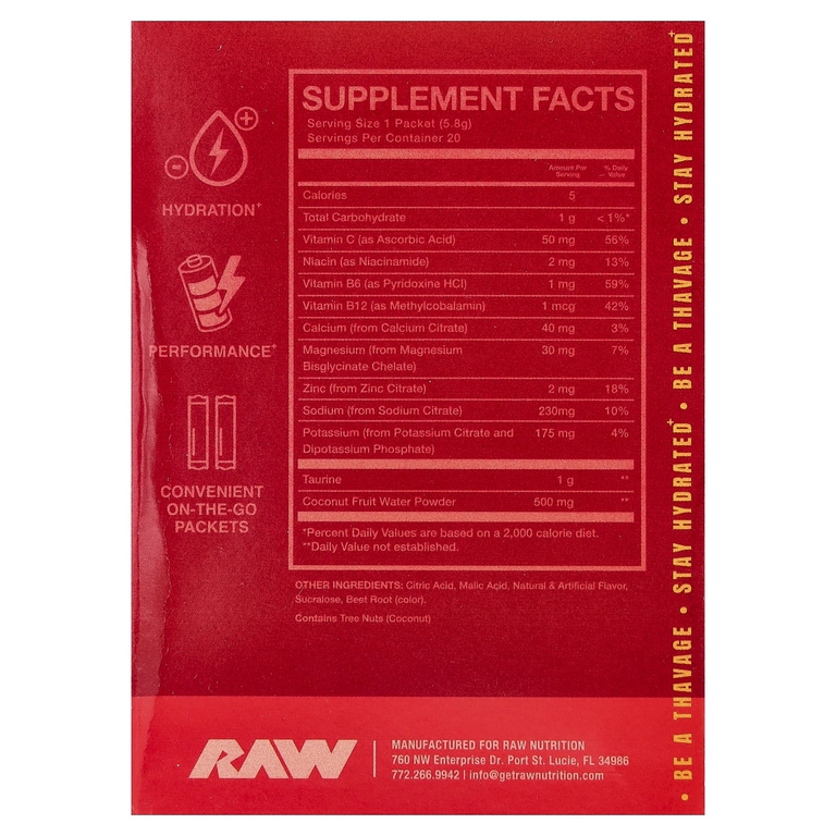 Raw Nutrition, Bum, увлажнение, электролитная формула, фруктовый пунш, 20 пакетиков по 5,8 г (0,2 унции) (Товар снят с продажи) 