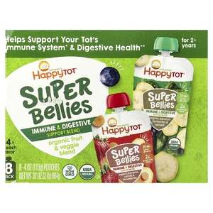 Happy Family Organics, Happy Tot®, Super Bellies™, смесь органических фруктов и овощей для детей от 2 лет, ассорти вкусов, 8 пакетиков по 113 г (4 унции)