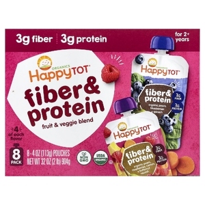 Happy Family Organics, Happy Tot®, клетчатка и белок, для детей от 2 лет, ассорти из 8 паучей по 113 г (4 унции)