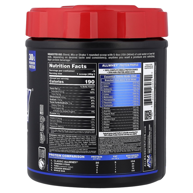 ALLMAX, CLASSIC ALLWHEY®, 100% источник сывороточного протеина, шоколадный вкус, 425 г (0,9 фунта)