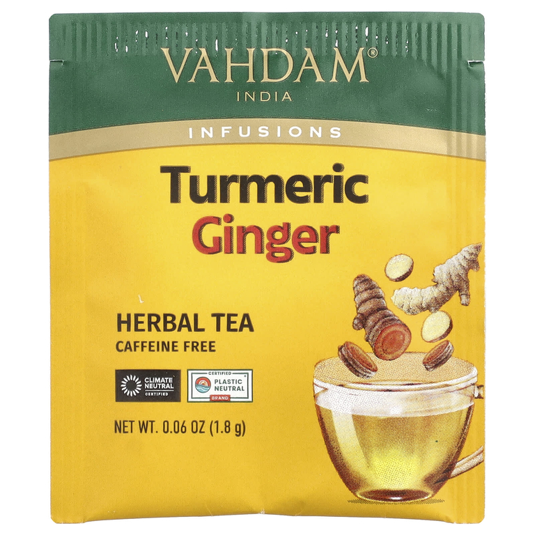 Vahdam Teas, Infusions, травяной чай, куркума и имбирь, без кофеина, 18 пакетиков для заваривания, 32,4 г (1,14 унции) (Товар снят с продажи) 