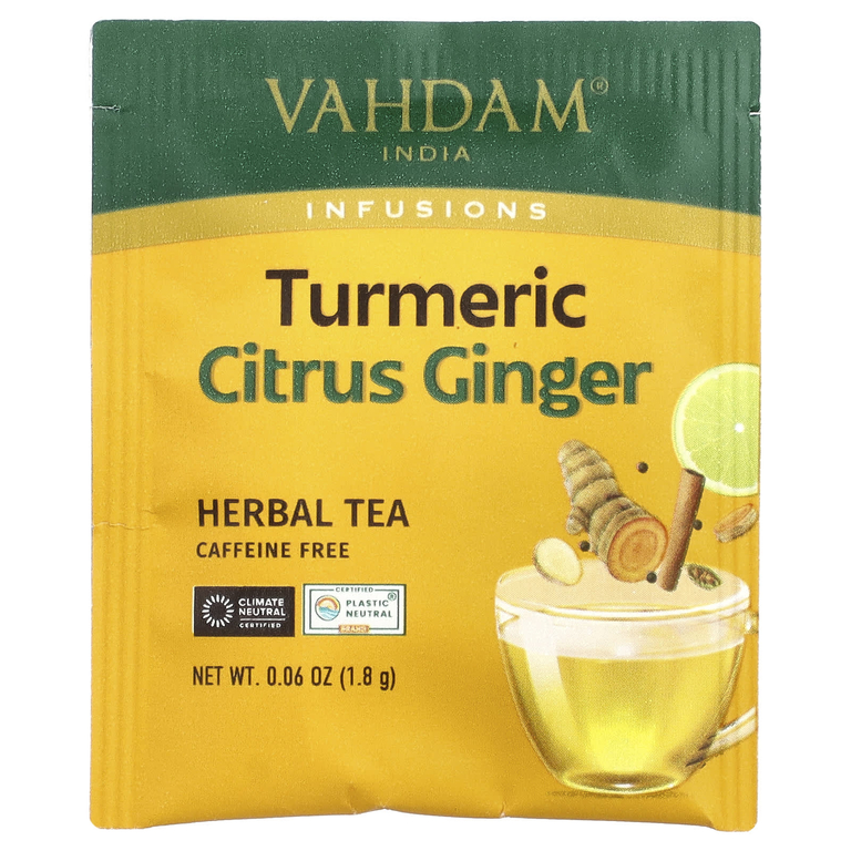 Vahdam Teas, Infusions, травяной чай, куркума и имбирь, без кофеина, 18 пакетиков для заваривания, 32,4 г (1,14 унции)