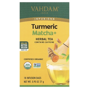 VAHDAM India, Infusions, травяной чай, куркума и матча, 18 пакетиков для заваривания, 27 г (0,95 унции)