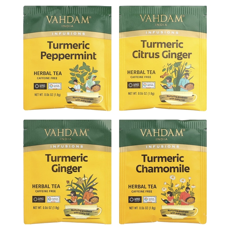 Vahdam Teas, Infusions, травяной чай, набор из куркумы, без кофеина, 20 пакетиков для заваривания, 36 г (1,27 унции)
