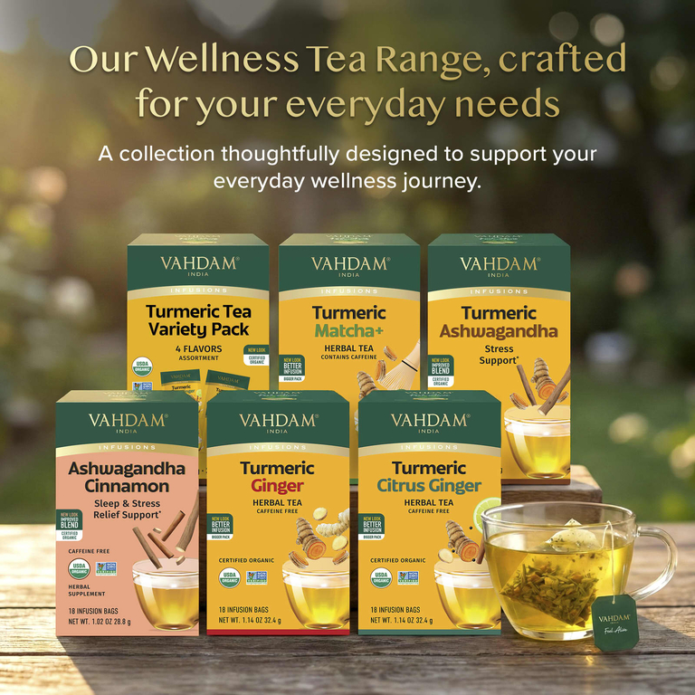 Vahdam Teas, Infusions, травяной чай, набор из куркумы, без кофеина, 20 пакетиков для заваривания, 36 г (1,27 унции)