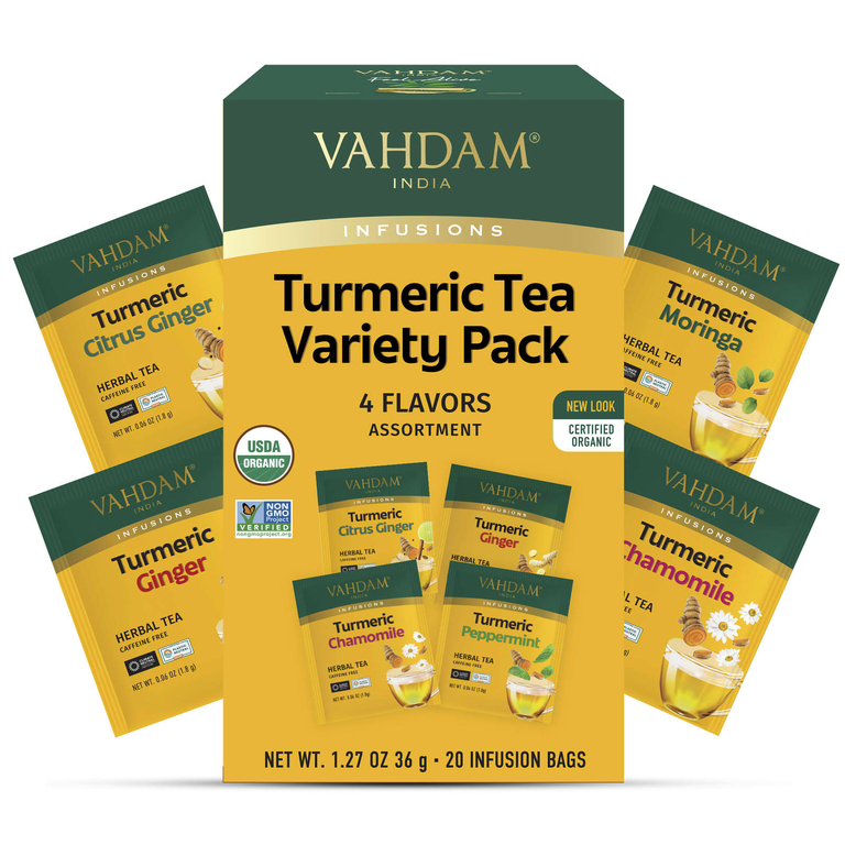 Vahdam Teas, Infusions, травяной чай, набор из куркумы, без кофеина, 20 пакетиков для заваривания, 36 г (1,27 унции)