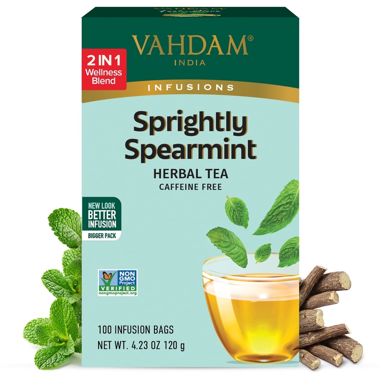 Vahdam Teas, Infusions, травяной чай, мята колосистая, без кофеина, 100 пакетиков для заваривания, 120 г (4,23 унции)
