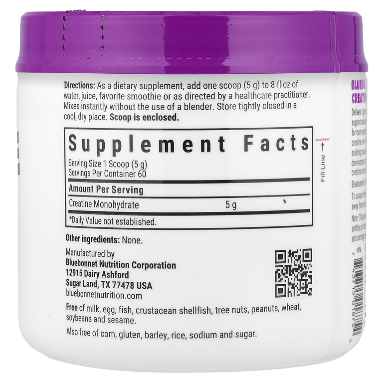 Bluebonnet Nutrition, микронизированный креатин в порошке, без добавок, 300 г (10,58 унции)