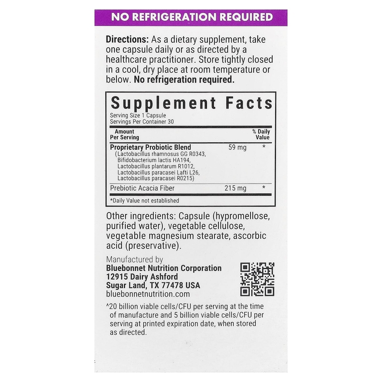 Bluebonnet Nutrition, пребиотик и пробиотик, 30 растительных капсул
