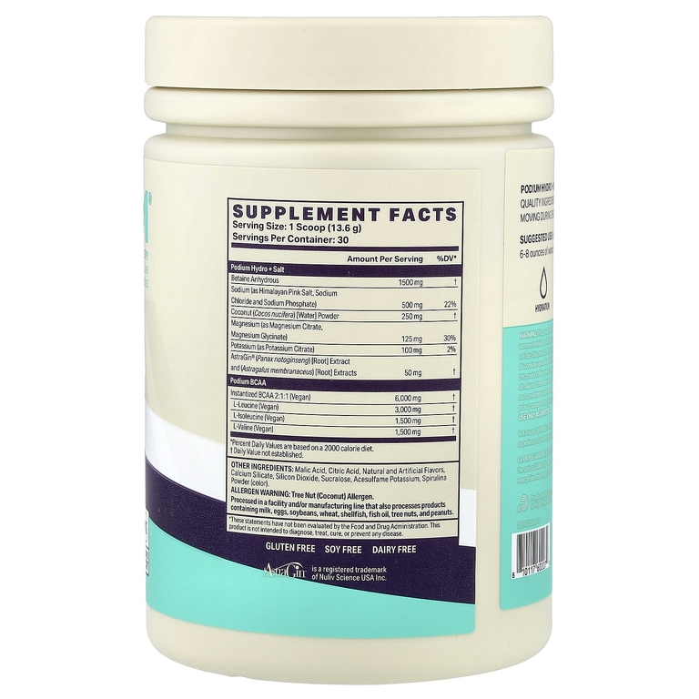 Podium Nutrition, Hydro & Salt 2025 + BCAA, жидкий вкус голубой малины, 408 г (14,39 унции)