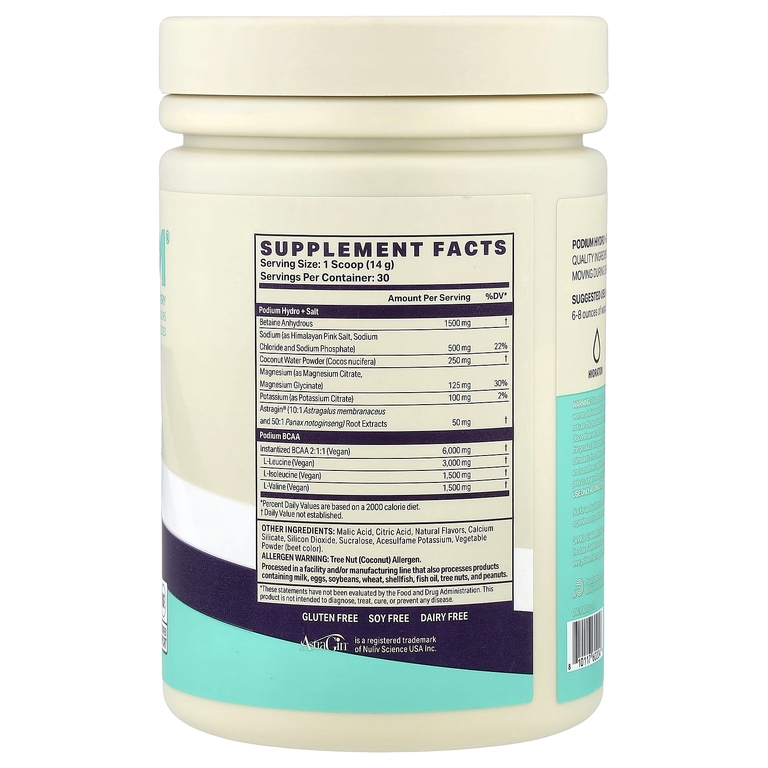 Podium Nutrition, Hydro & Salt 2025 + BCAA, со вкусом кислого арбуза, 420 г (14,82 унции)