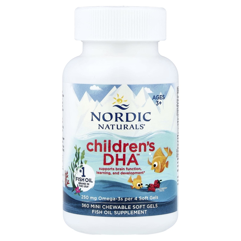 Nordic Naturals, Детская ДГК с клубникой, возраст 3 и старше, 360 жевательных мягких капсул