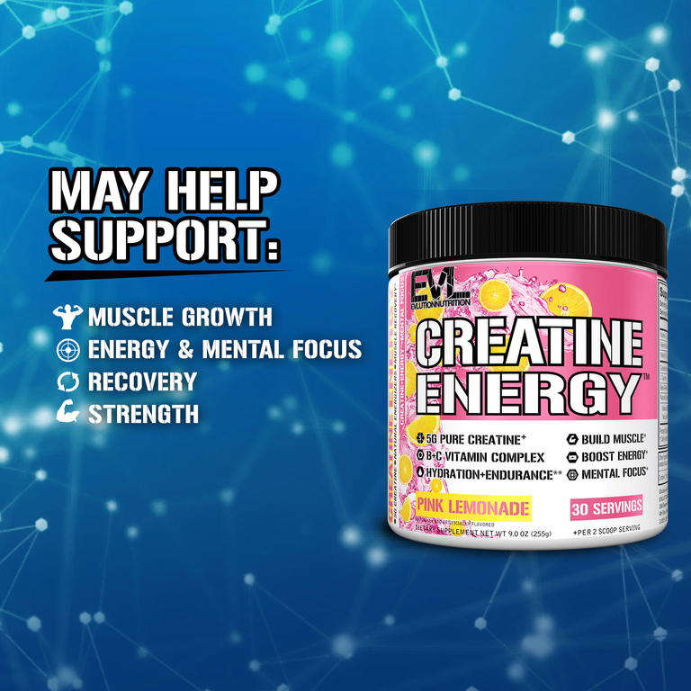 EVLution Nutrition, Creatine Energy™, розовый лимонад, 225 г (9 унций)