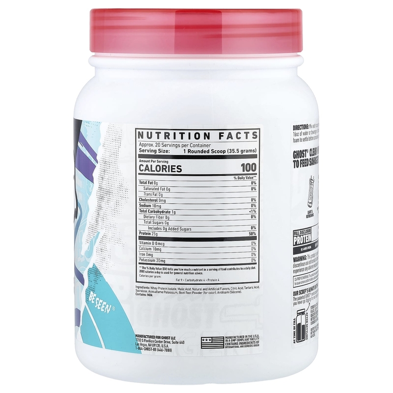 Ghost, Whey, чистый изолят протеина, со вкусом клубники и арбуза, 710 г (1,57 фунта)