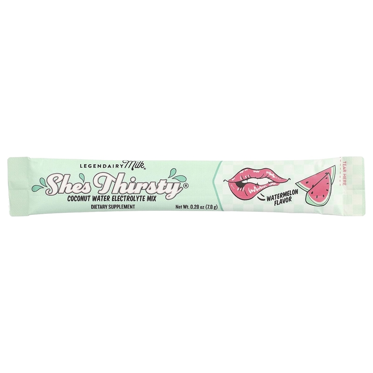 Legendairy Milk, She's Thirsty®, смесь электролитов с кокосовой водой, арбуз (коробка), 18 пакетиков-стиков по 7,8 г (0,28 унции)
