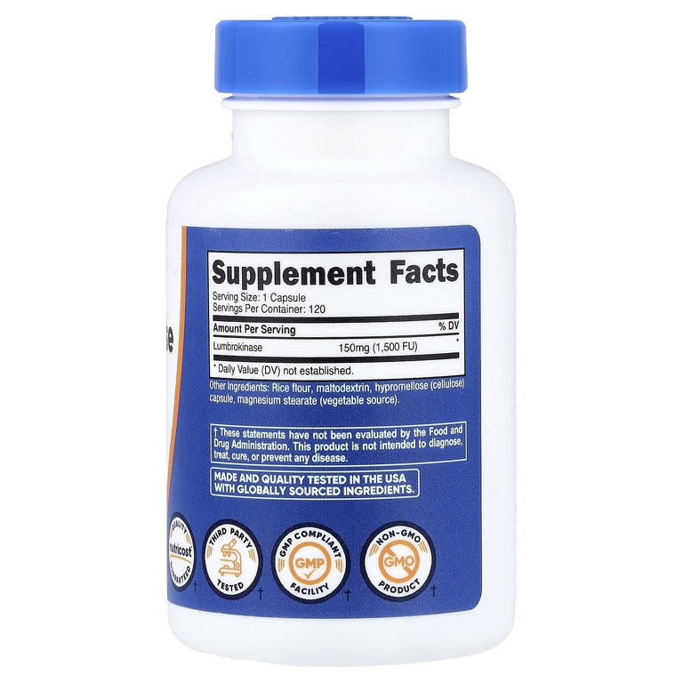 Nutricost, люмброкиназа, 150 мг, 120 капсул